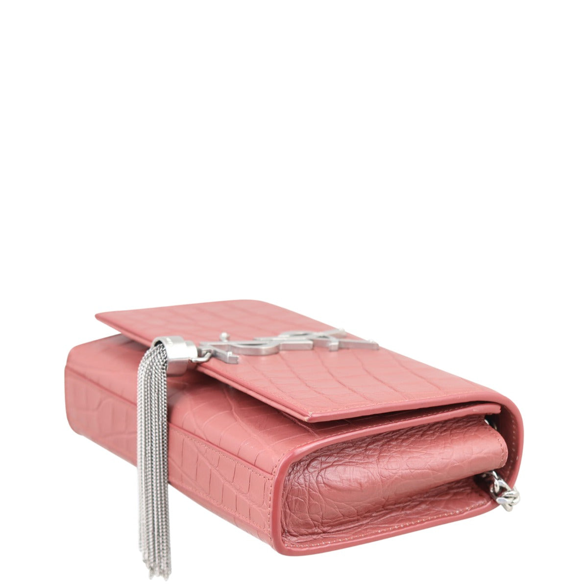 Saint Laurent Kate Tassel Chain Bag Small Croc-Embossed