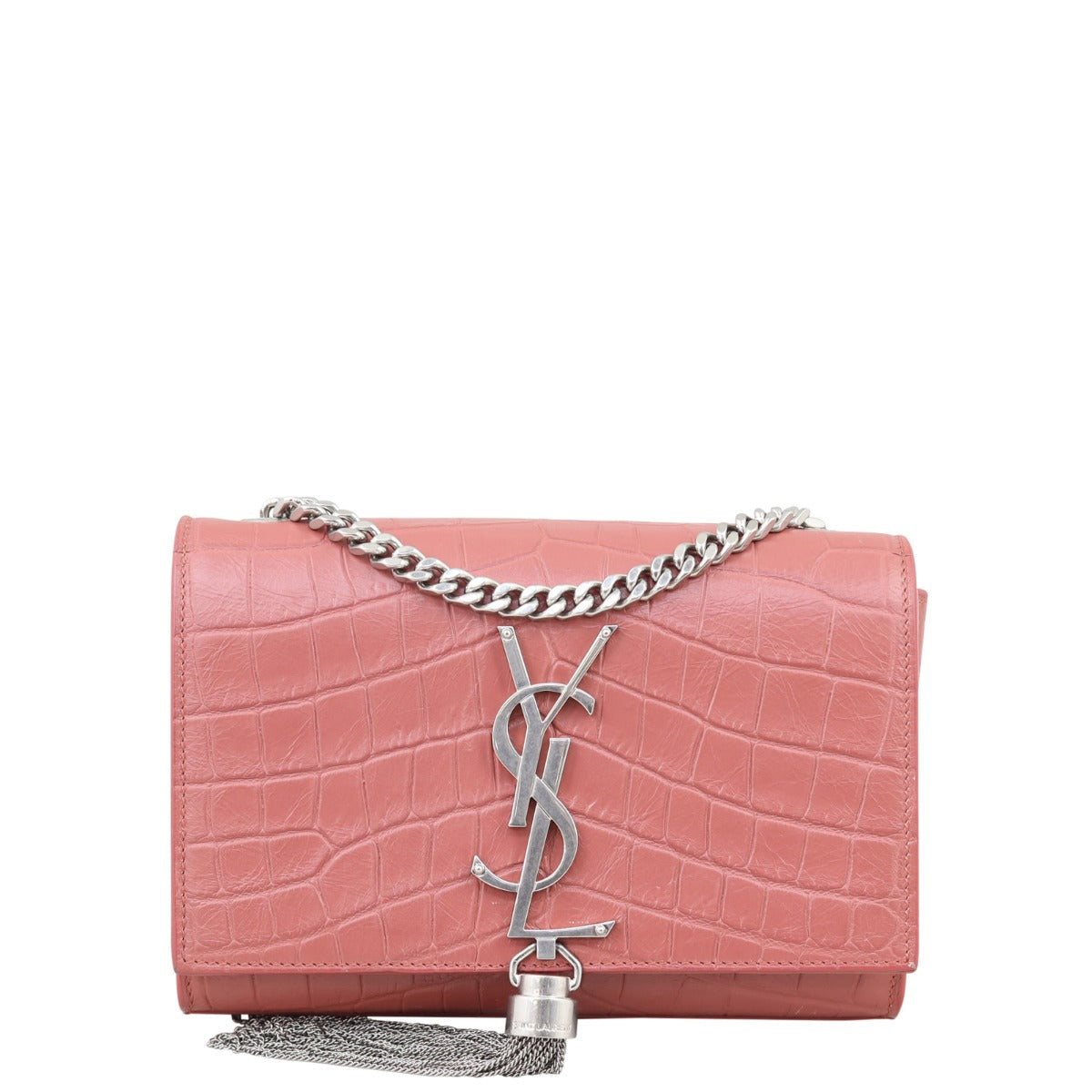 Saint Laurent Kate Tassel Chain Bag Small Croc-Embossed