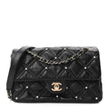 Lambskin Quilted Pearl Studded Flap Black