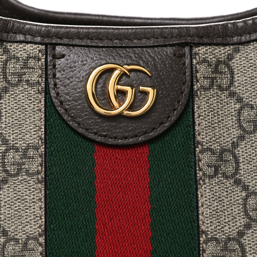 GG Supreme Monogram Textured Dollar Calfskin Web Large Ophidia Bucket Shoulder Bag Beige Ebony New Acero