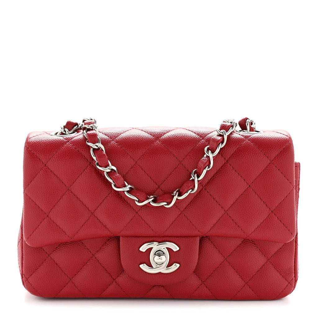 Caviar Quilted Mini Rectangular Flap Dark Red