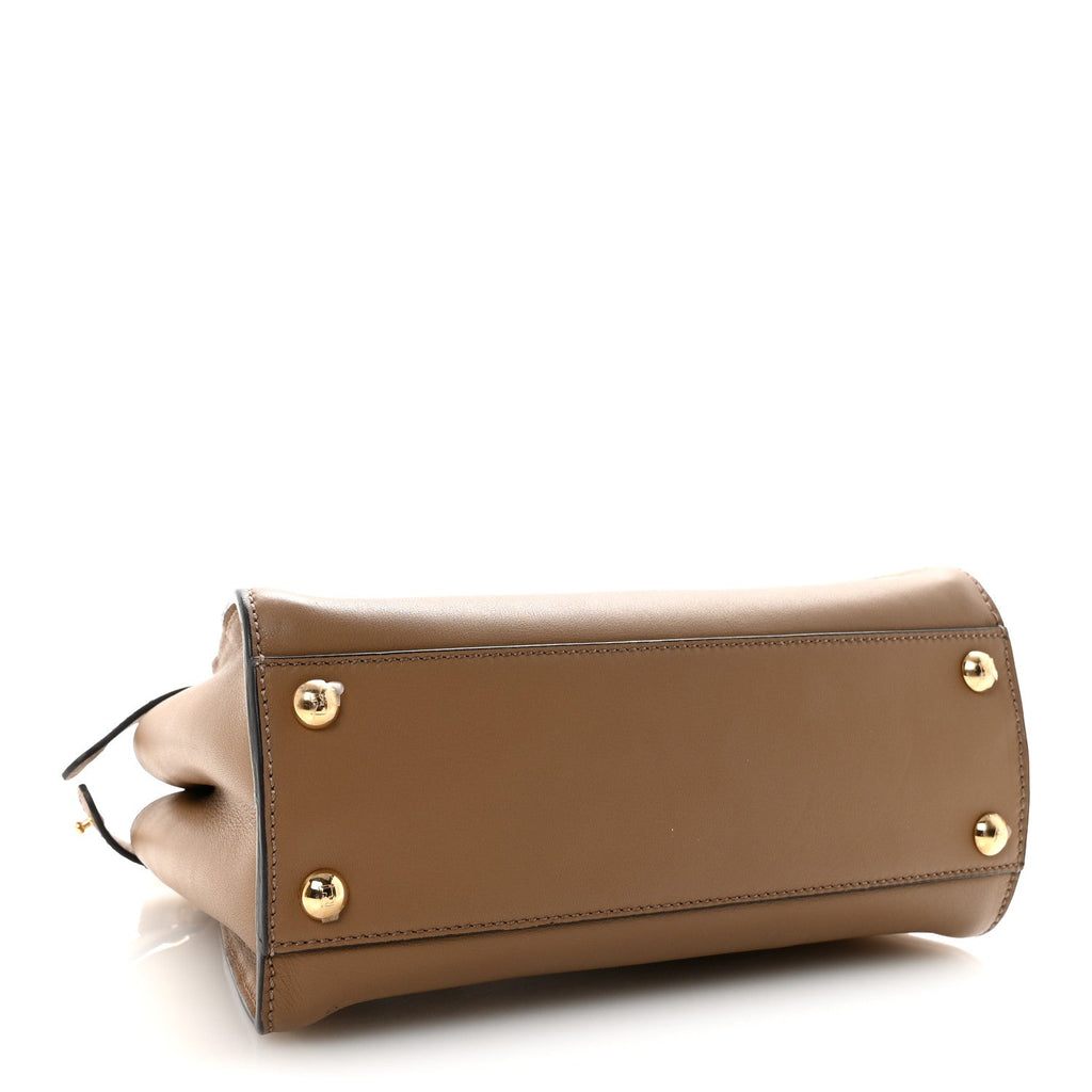 Vitello Seta Fabric Jacquard FF 1974 Mini Peekaboo Iconic Satchel Sand Tobacco Moro