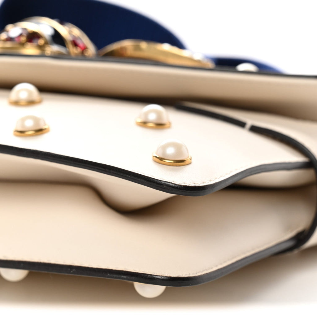 Nappa Pearl Studded Mini Queen Margaret Broadway Shoulder Bag Mystic White