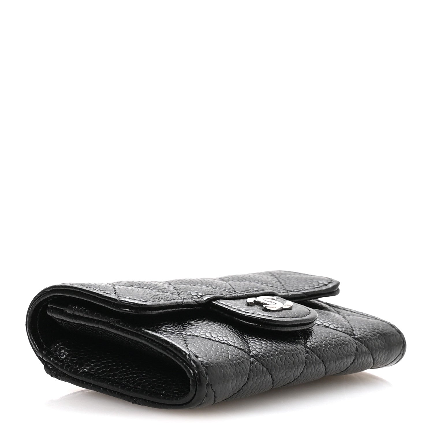 Caviar Quilted Flap  Holder Wallet Black