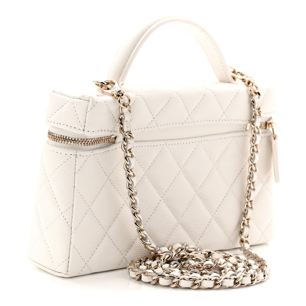 Caviar Quilted Top Handle Slim Vanity With Chain White