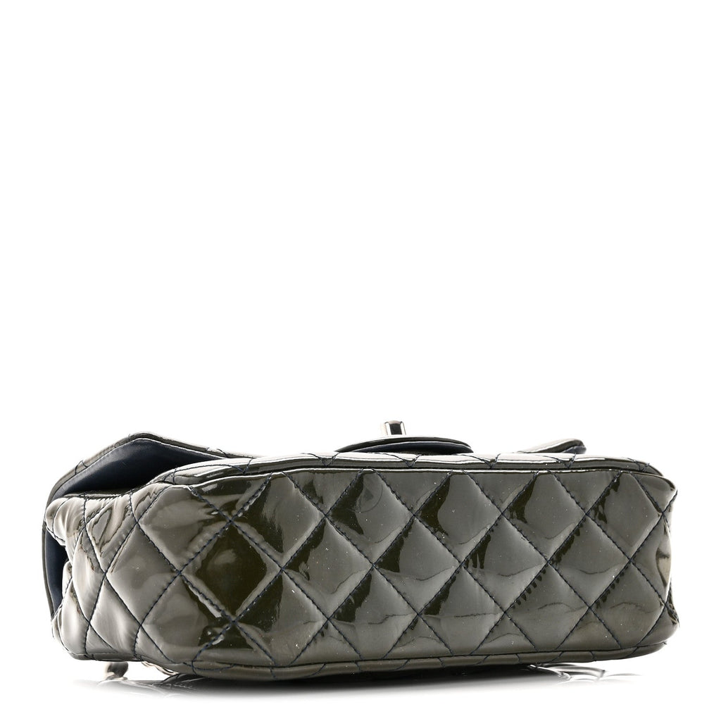 Patent Calfskin Quilted Mini Rectangular Flap Navy Blue