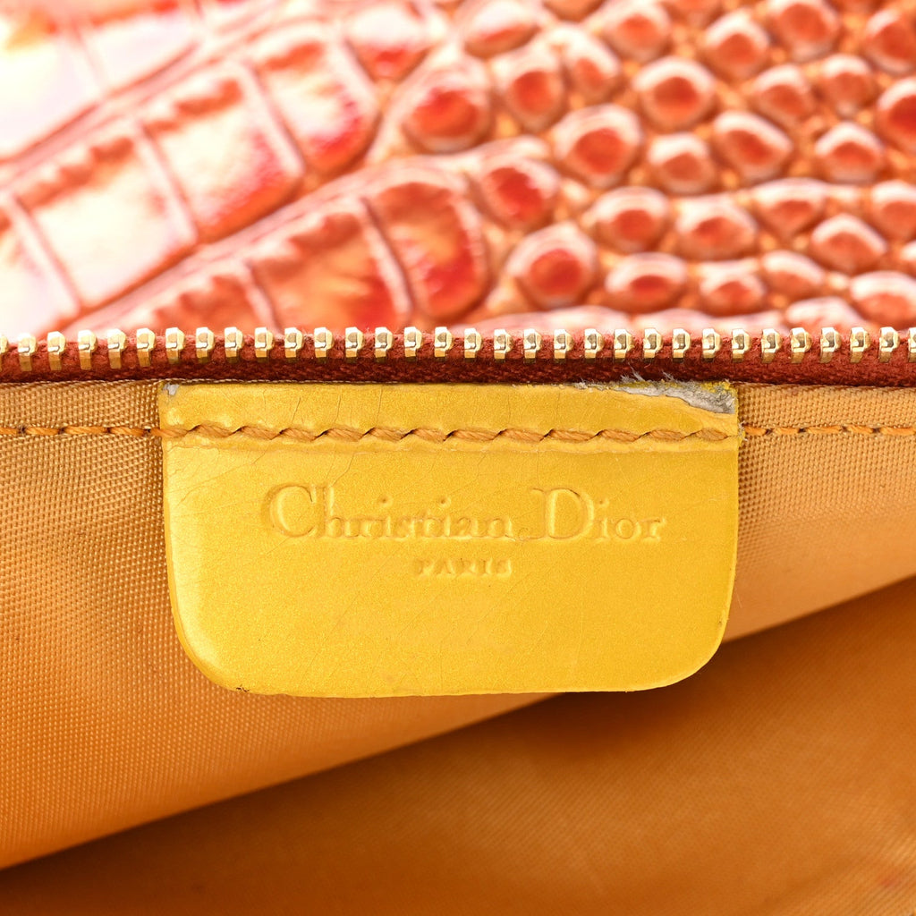 Patent Calfskin Crocodile Embossed Mini Saddle Pochette Orange