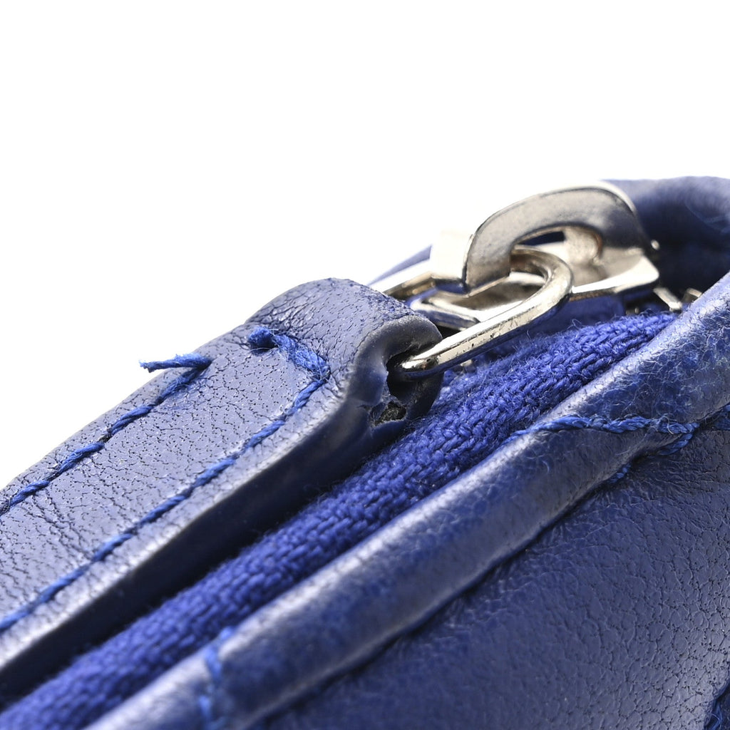 Lambskin Quilted Zip Around Coin Purse Wallet Blue