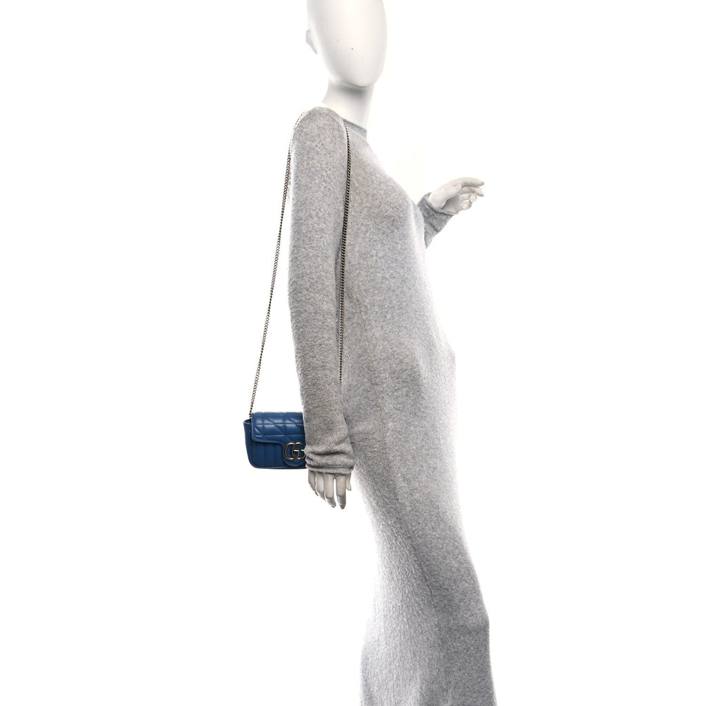 Calfskin Matelasse Aria Super Mini GG Marmont Shoulder Bag Clear Blue