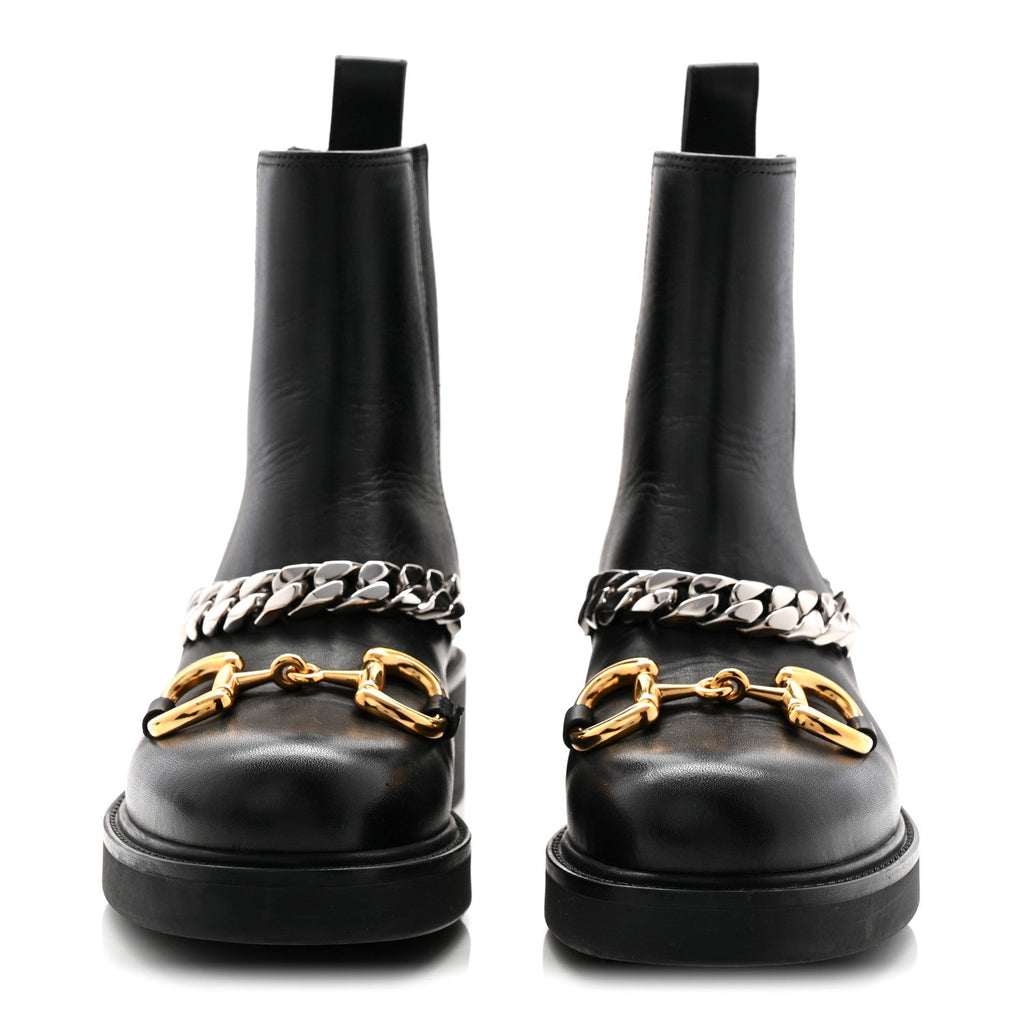 Flores Calfskin Horsebit Chain Ankle Boots 35.5 Black
