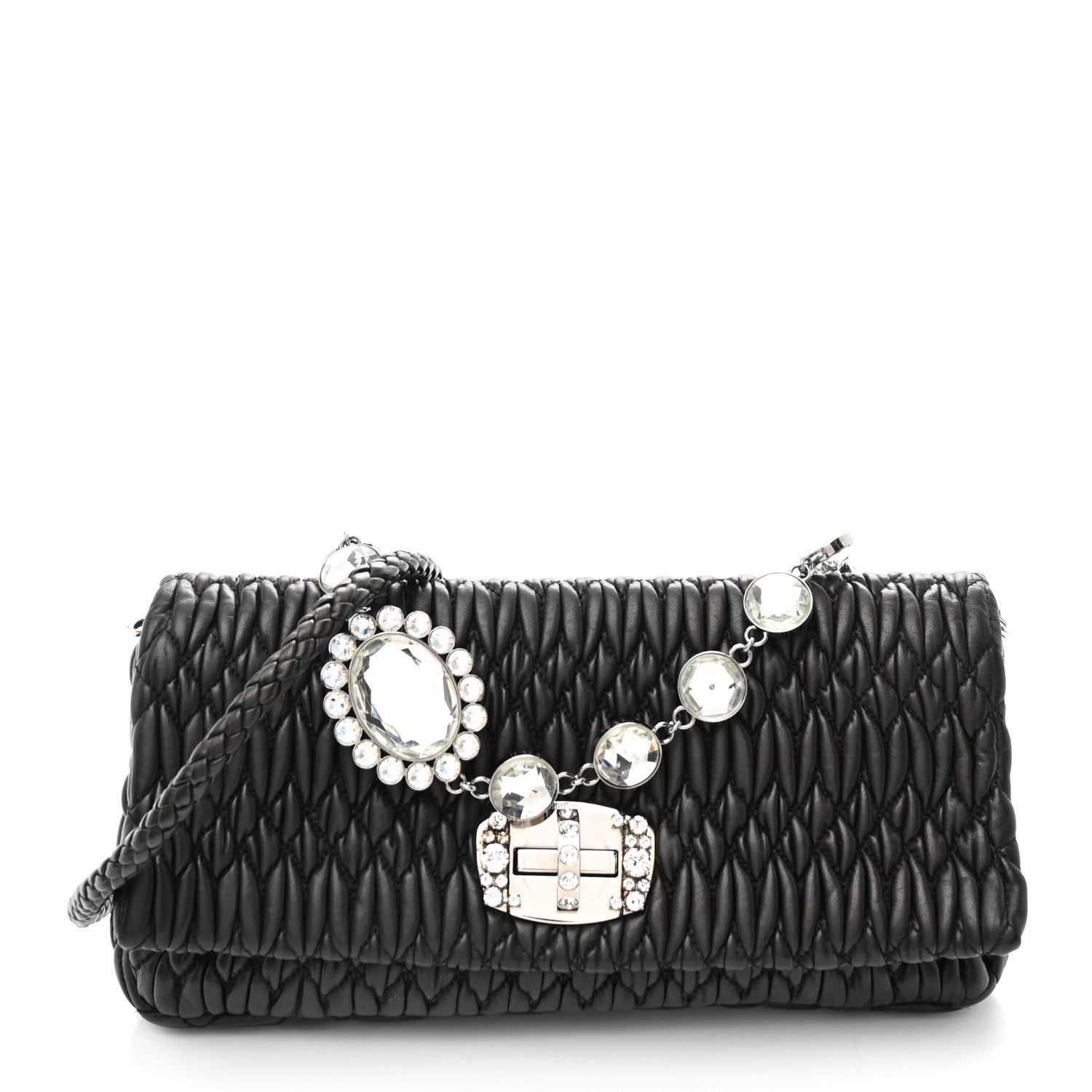 Nappa Matelasse Crystal Flap Clutch Black