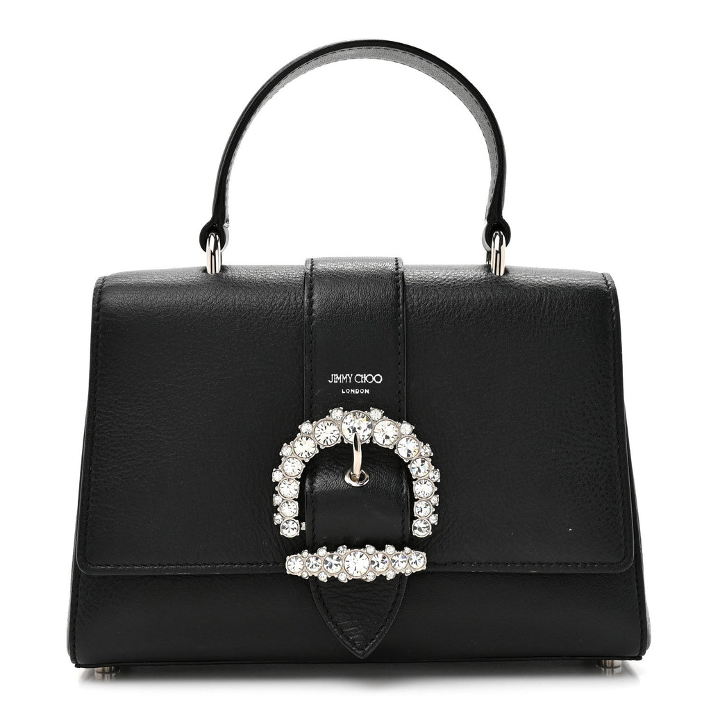 Calfskin Crystal Small Cheri Top Handle Bag Black
