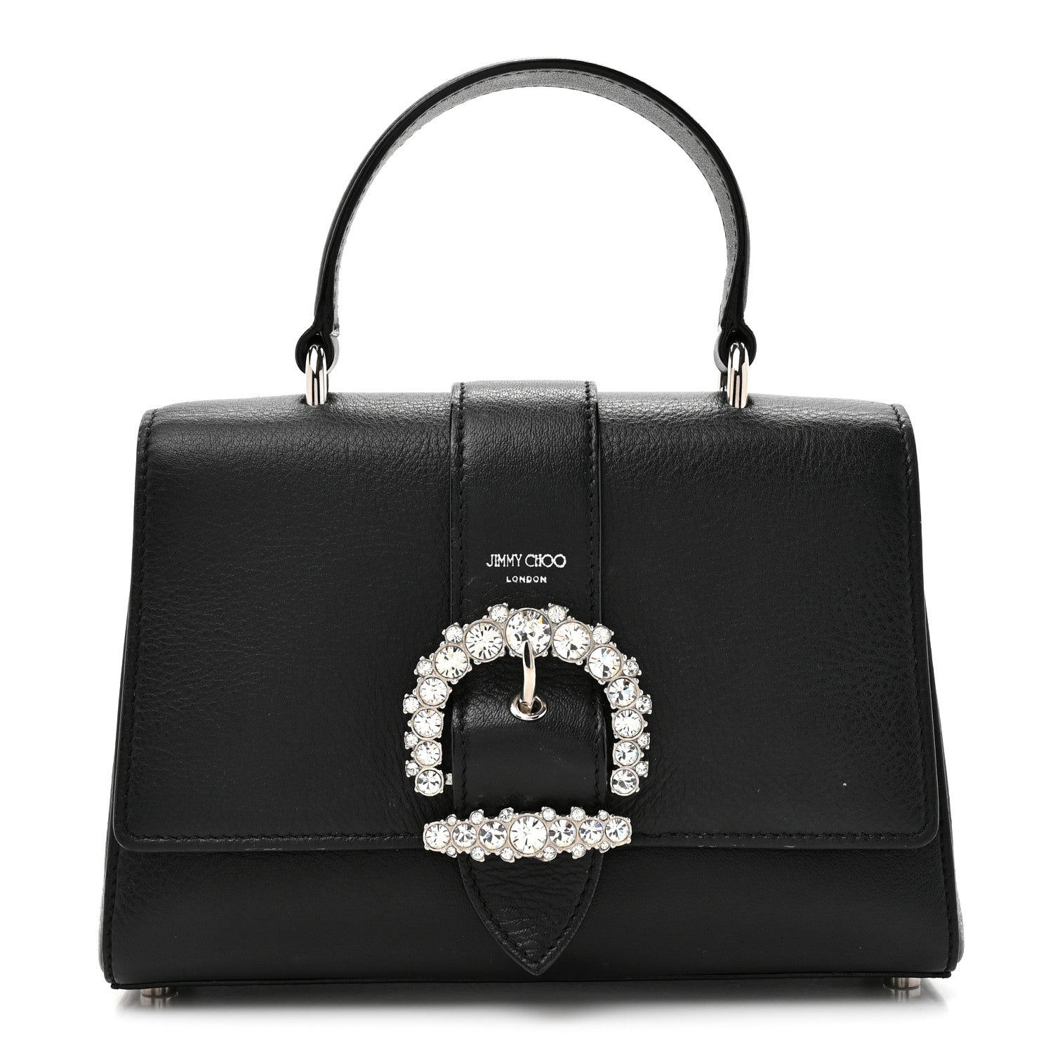Calfskin Crystal Small Cheri Top Handle Bag Black