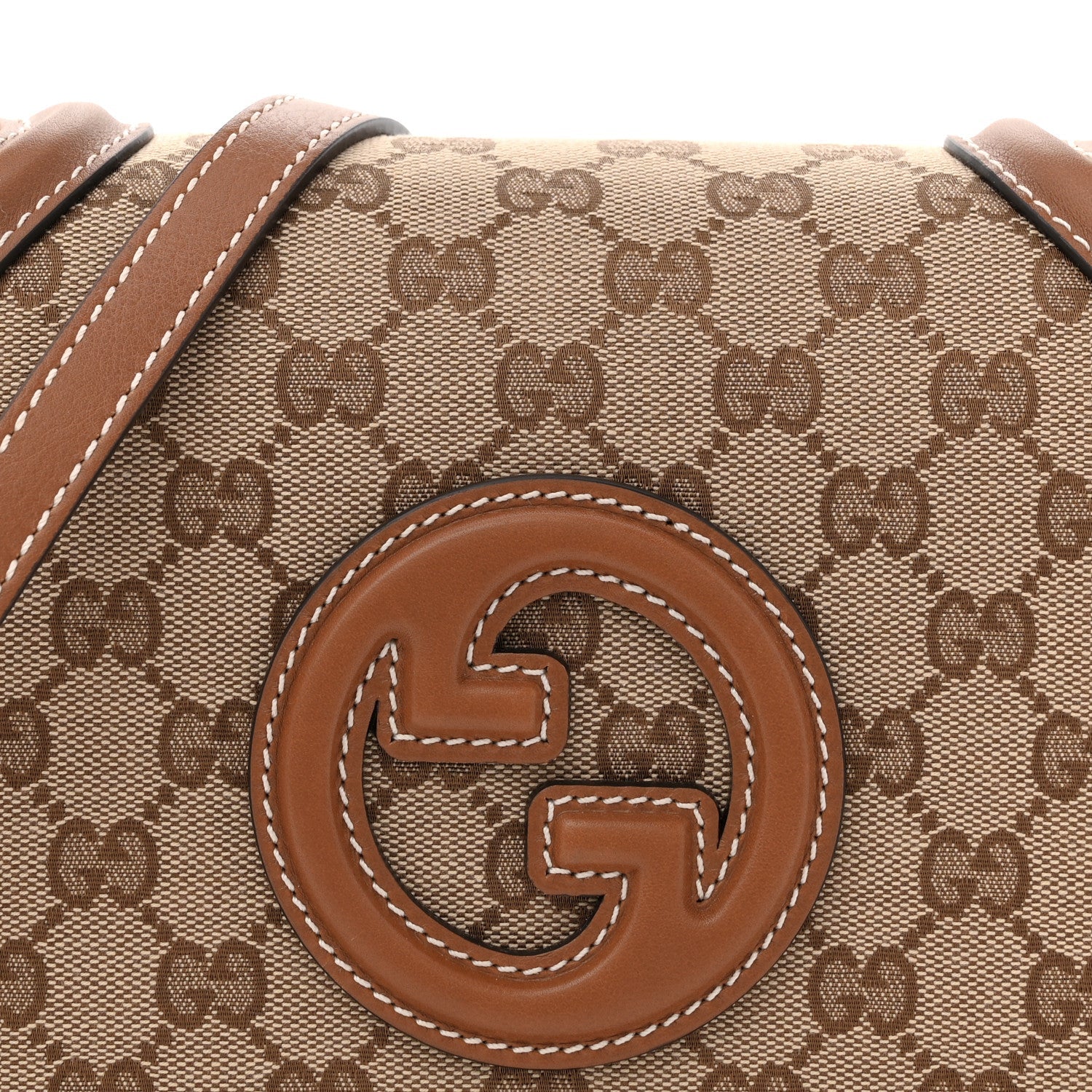GG Monogram Calfskin Medium Blondie Top Handle Bag Beige Dark Brown