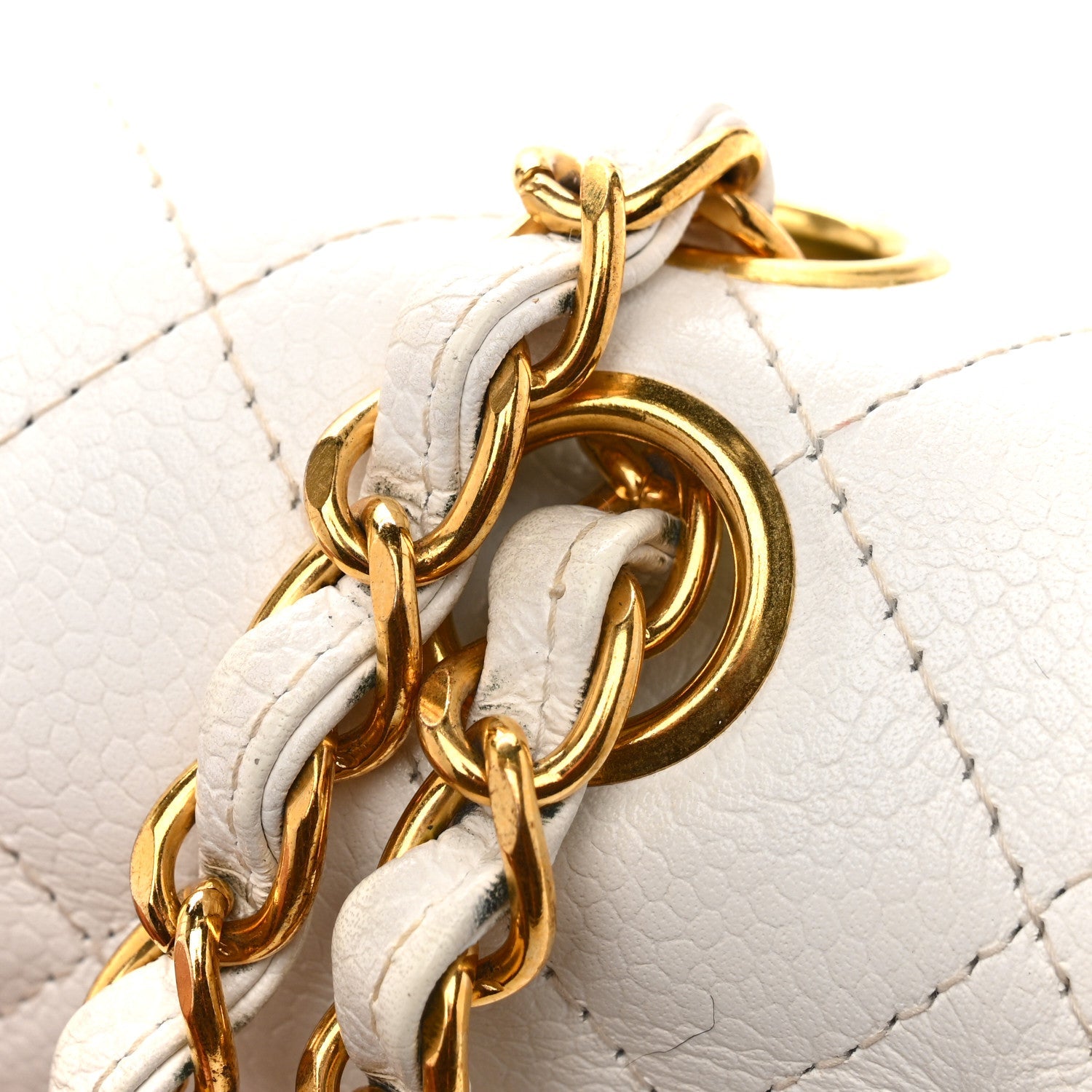 Caviar Quilted Medium Double Flap White
