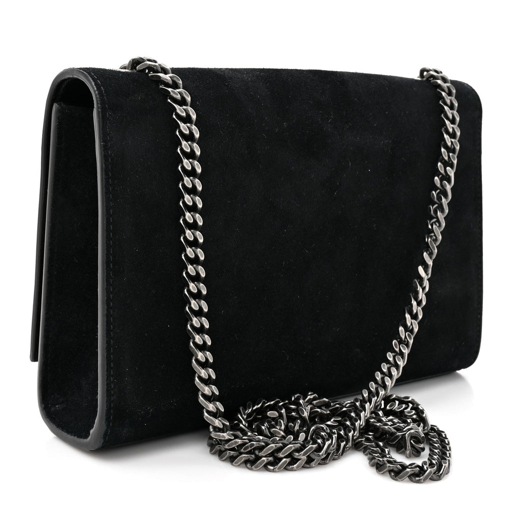 Suede Small Monogram Stone Studded Kate Satchel Black Turquoise Coral