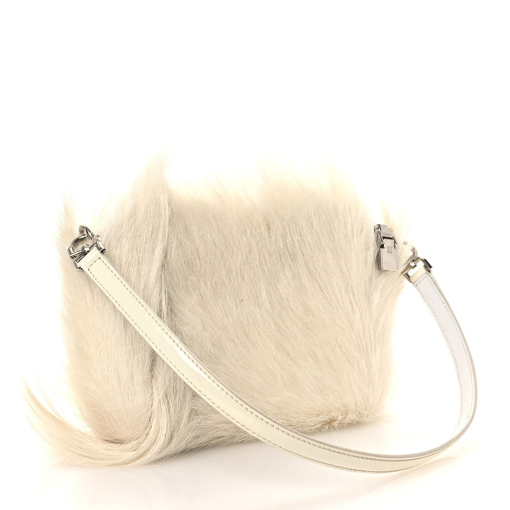 Faux Fur XS Lock Antigona Shoulder Bag White