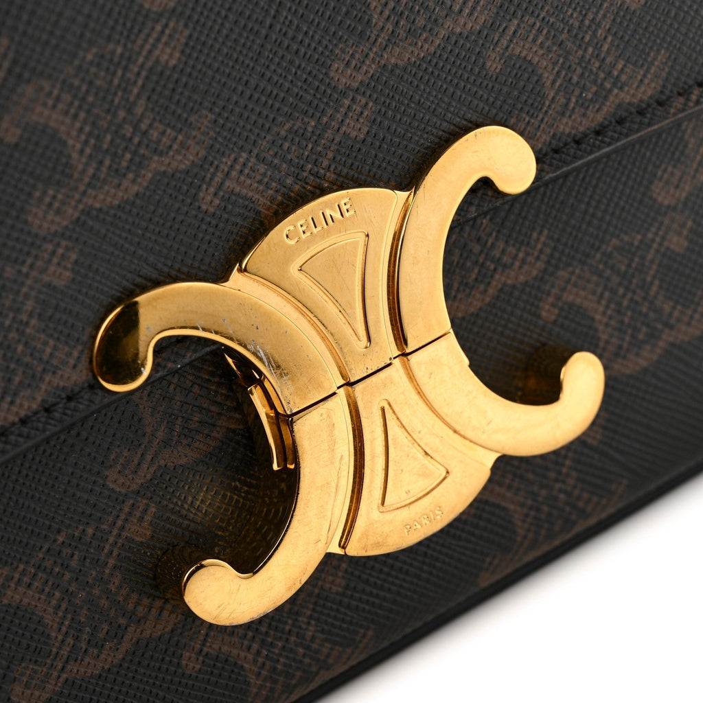 Canvas Calfskin Triomphe Shoulder Bag Tan
