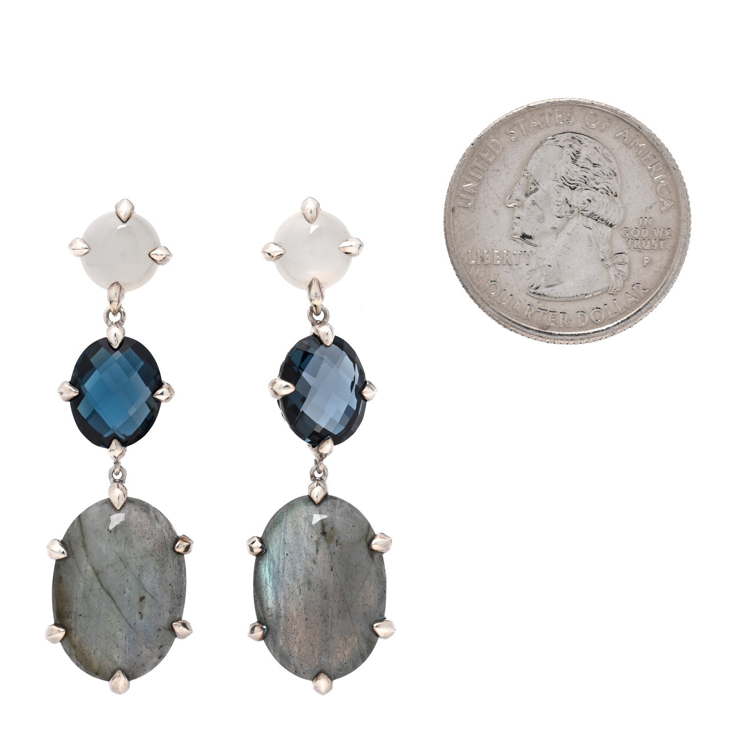 Sterling Silver Topaz Labradorite Chatelaine Triple Drop Earrings
