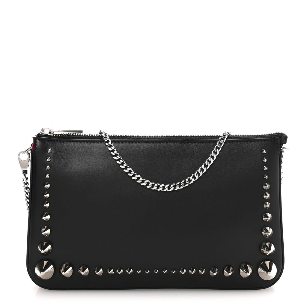 Calfskin Paris Spiked Loubila Chain Clutch Black