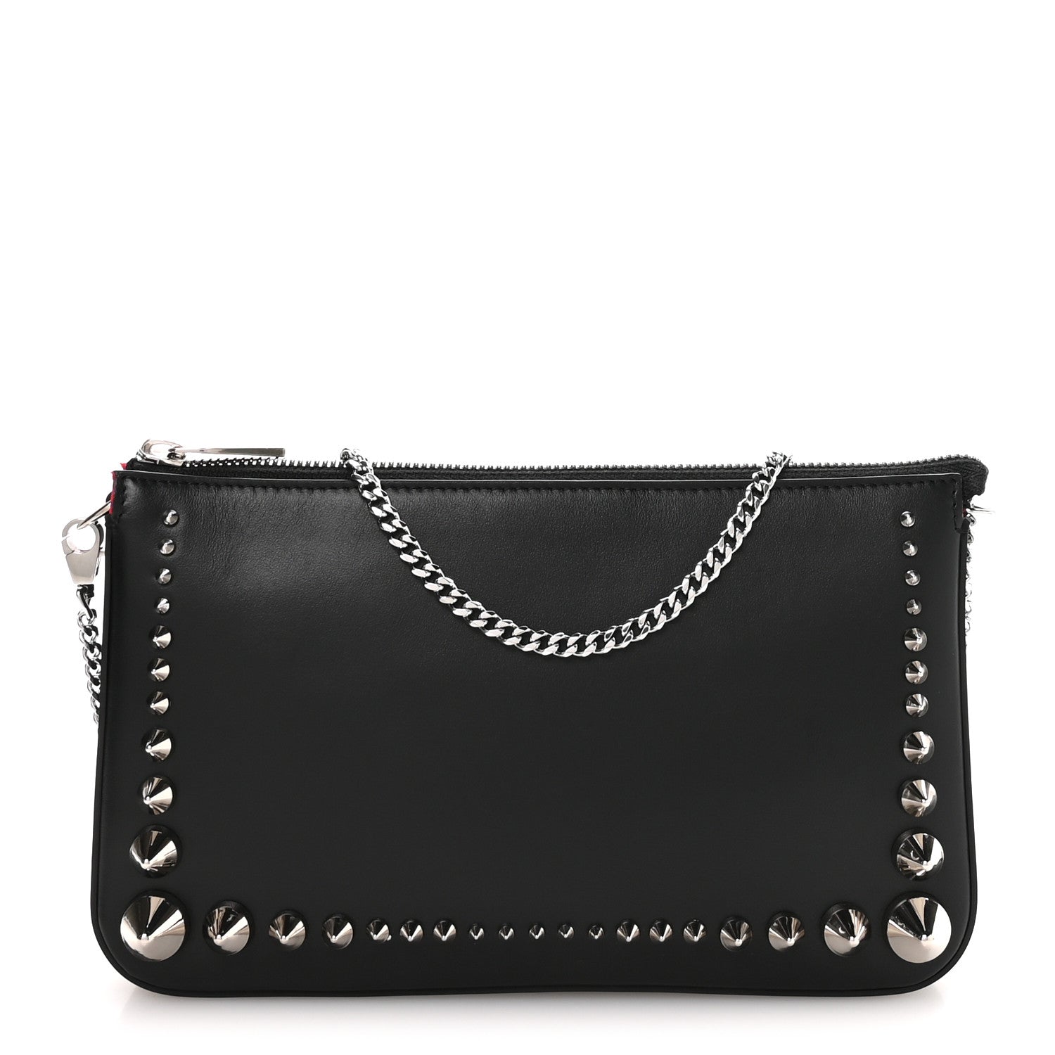 Calfskin Paris Spiked Loubila Chain Clutch Black