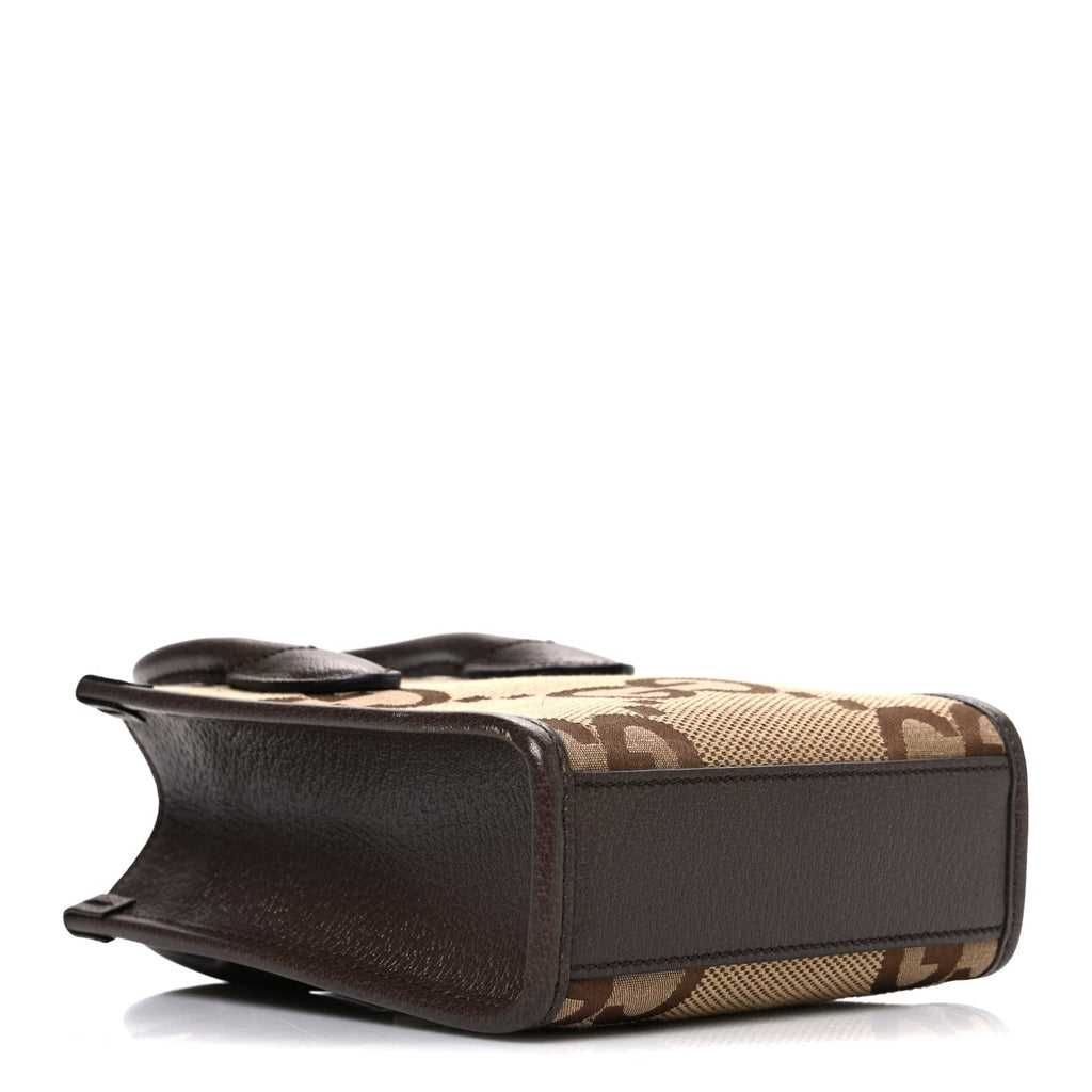 Monogram Jumbo GG Textured Dollar Calfskin Web Mini Vertical Tote Camel Ebony New Acero