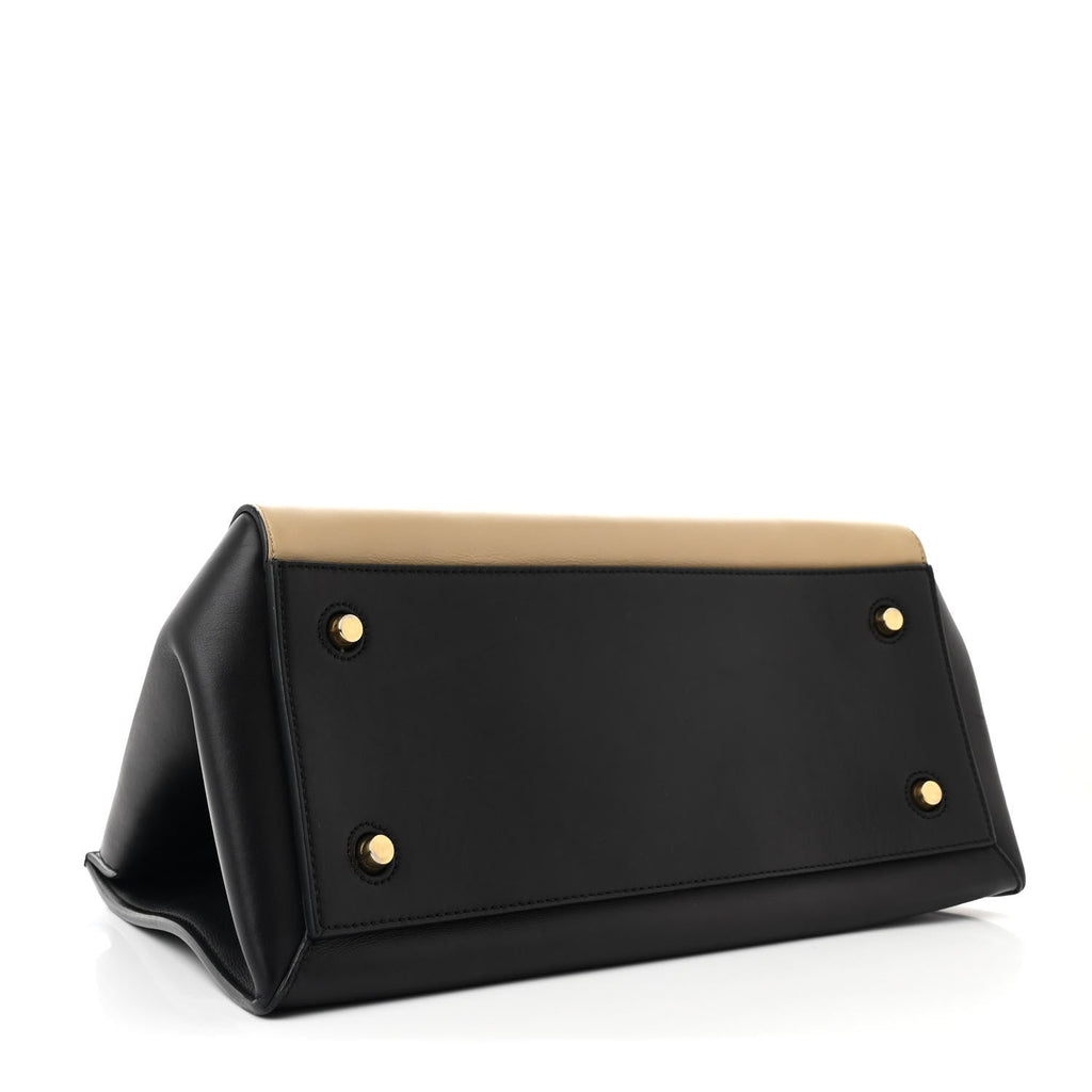 Smooth Calfskin Medium Bi-Color Edge Shoulder Bag Black Beige
