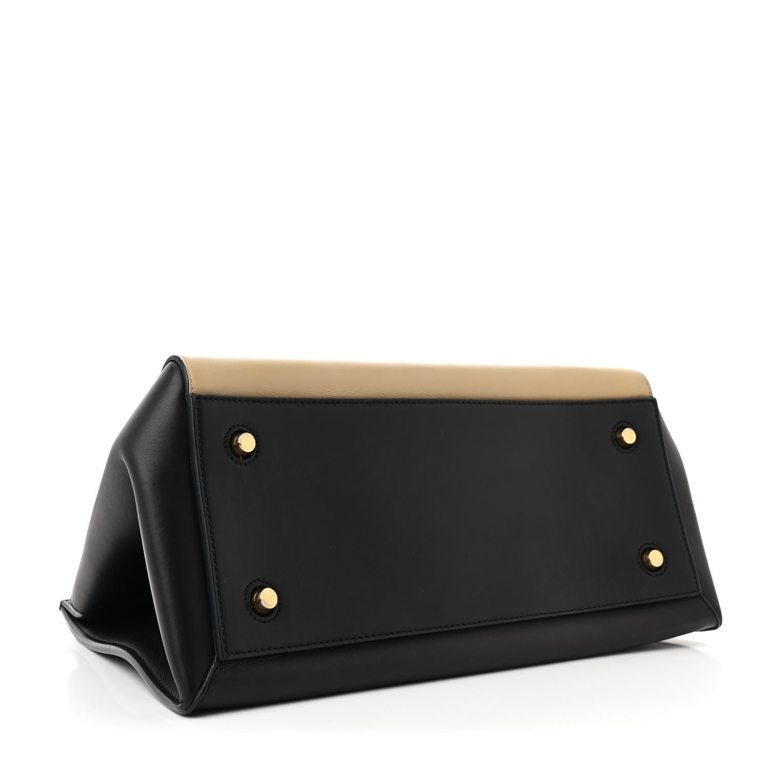 Smooth Calfskin Medium Bi-Color Edge Shoulder Bag Black Beige