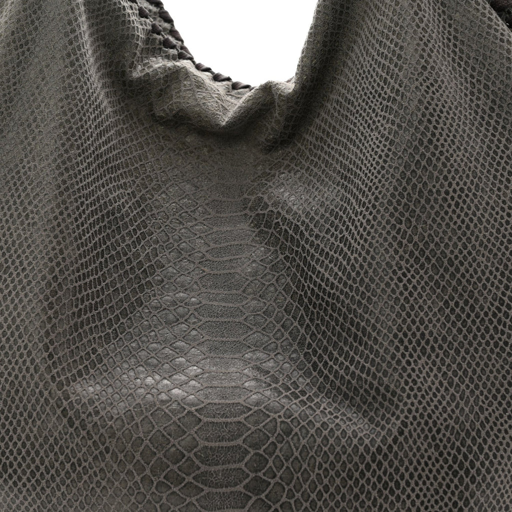 Metallic Faux Snakeskin Big Falabella Tote Grey
