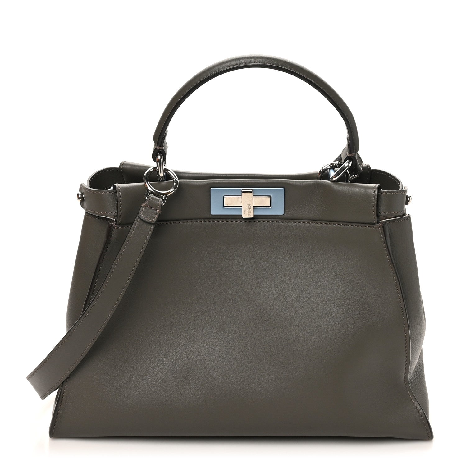 Vitello Seta Shiny Nappa Medium Peekaboo Iconic Satchel Carbone Grigio Polvere
