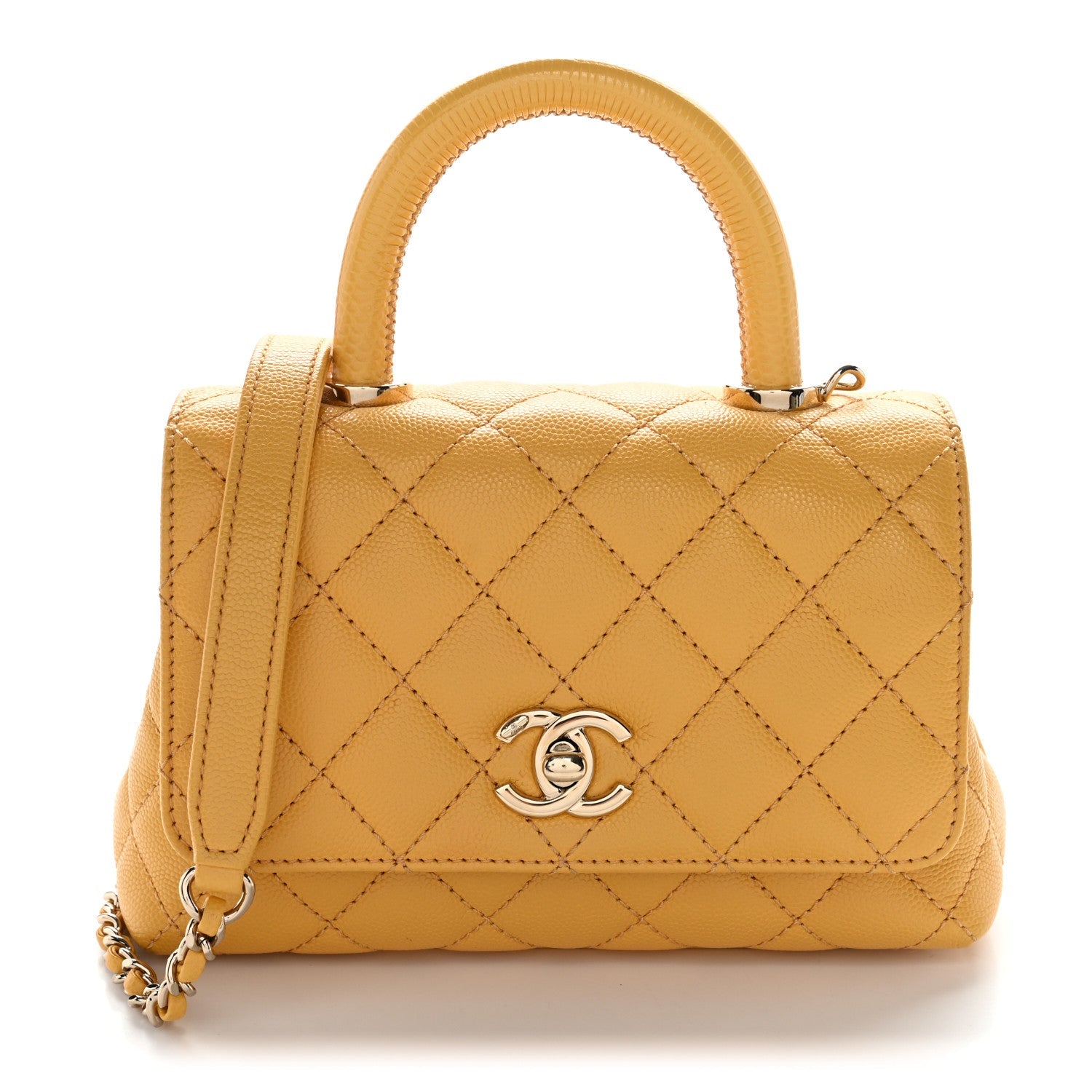 Caviar Lizard Embossed Quilted Extra Mini Coco Handle Flap Yellow