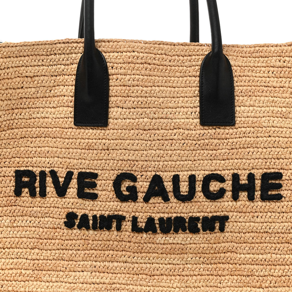 Raffia Calfskin Rive Gauche Tote Naturale Black