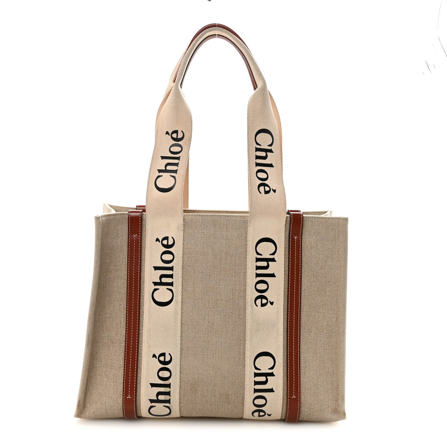 Cotton Calfskin Medium Woody Ribbon Tote White Brown