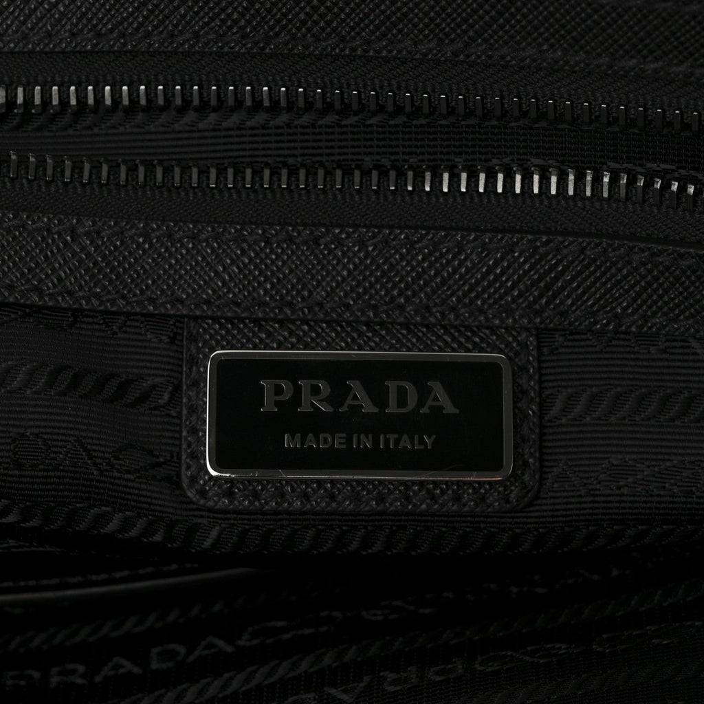 Re-Nylon Saffiano Metal Triangle Logo Briefcase Black