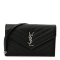 Grain De Poudre Matelasse Chevron Monogram Envelope Chain Wallet Black