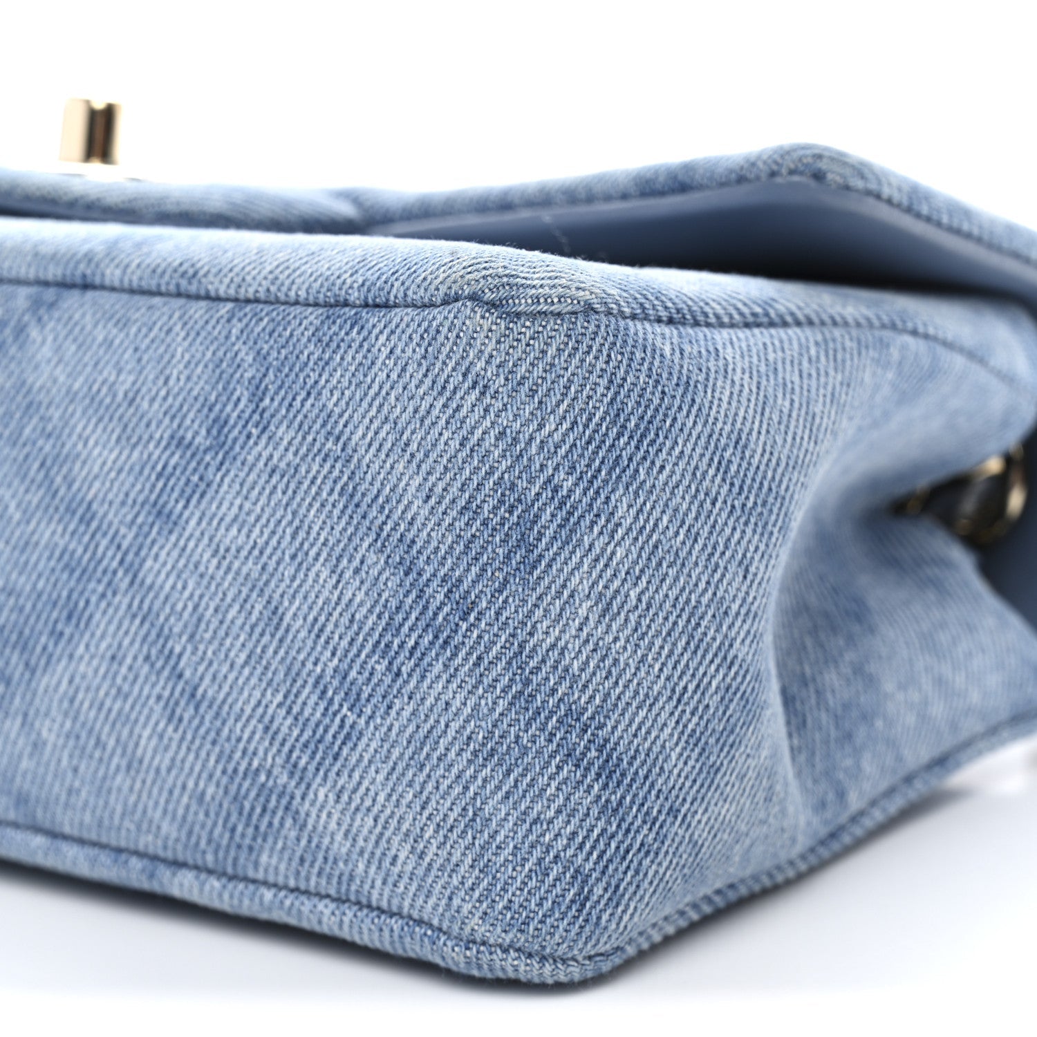 Printed Denim Quilted Mini Rectangular Flap Light Blue