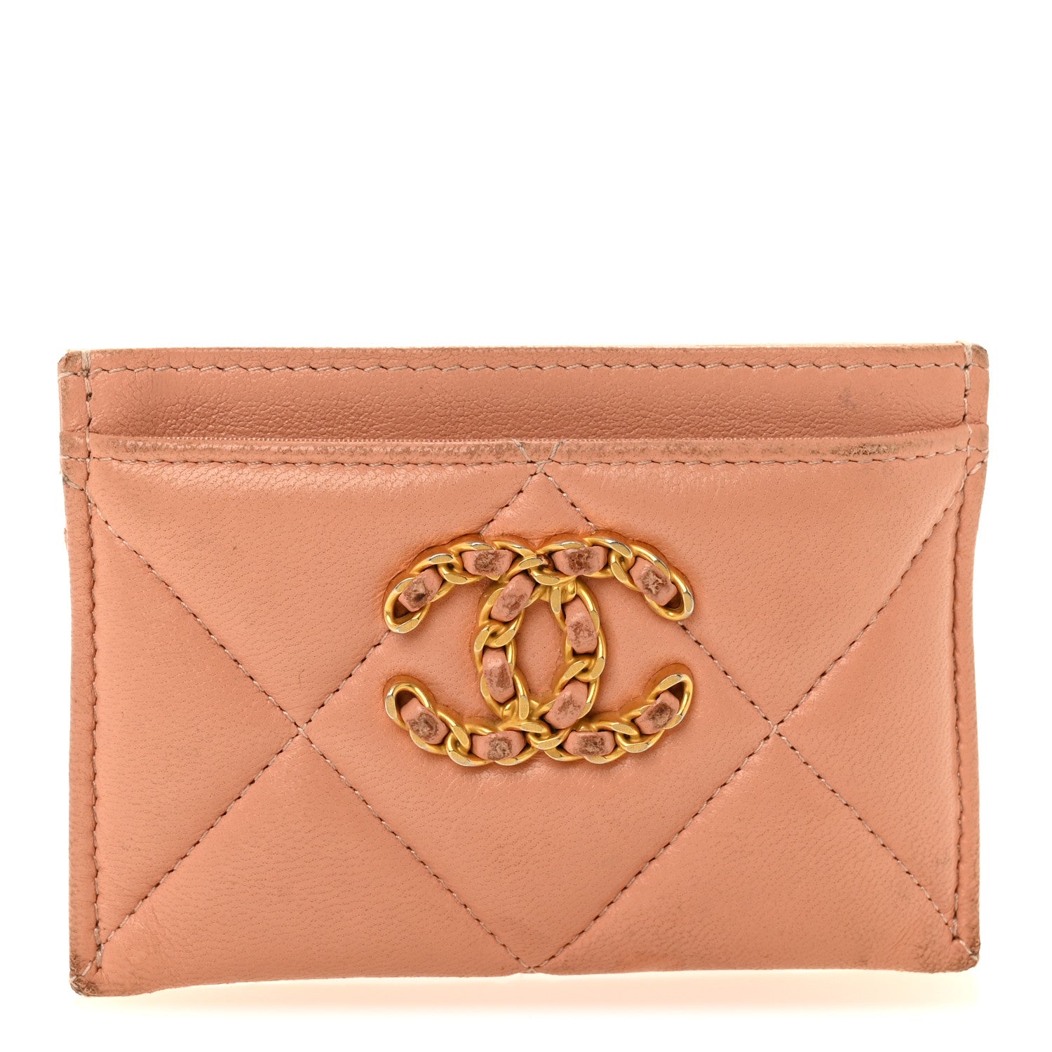 Lambskin Quilted 19  Holder Beige