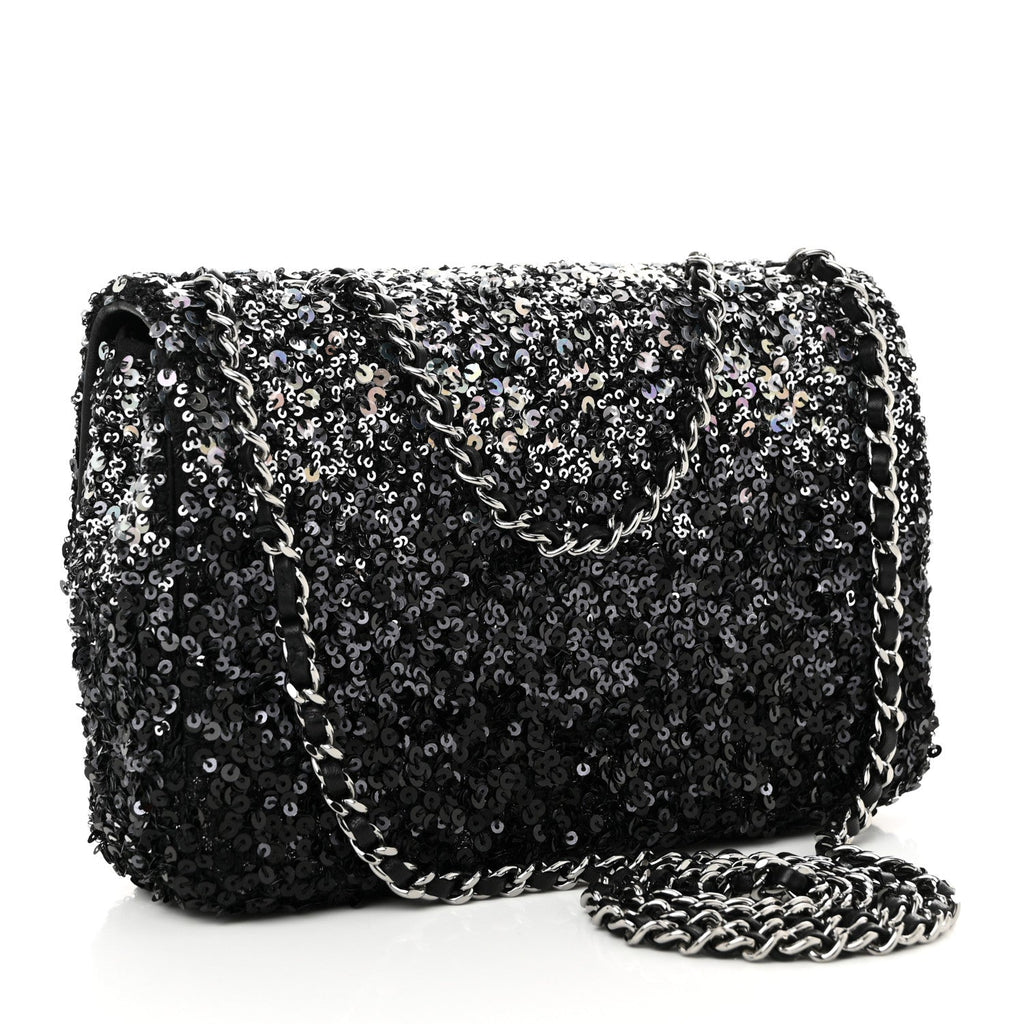 Shaded Sequins Mini Flap Black