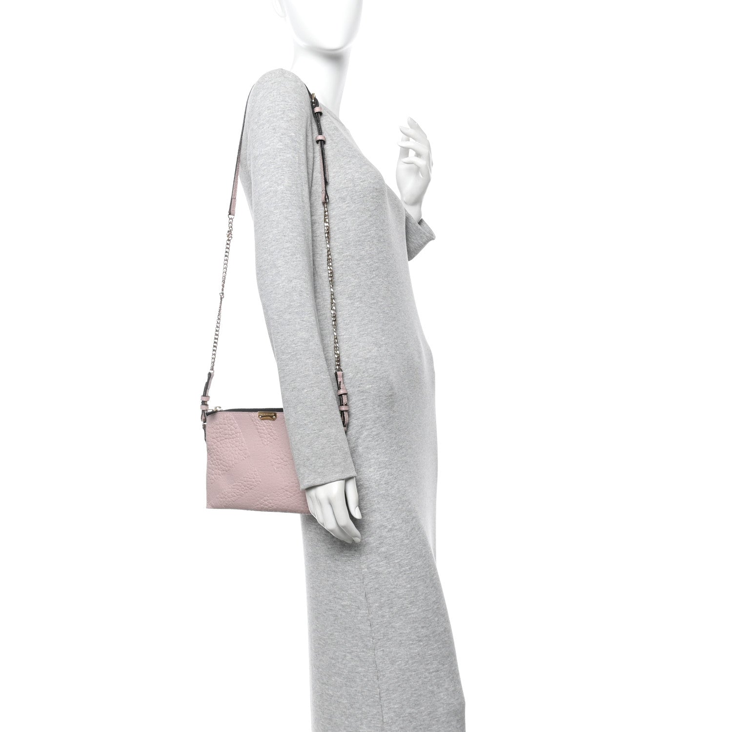 Signature Grain Calfskin Check Embossed Peyton Crossbody Clutch Bag Pale Orchid