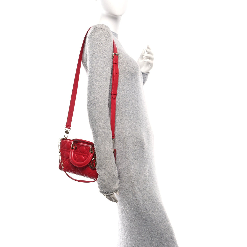 Lambskin Cannage Medium Lady D-Joy Red
