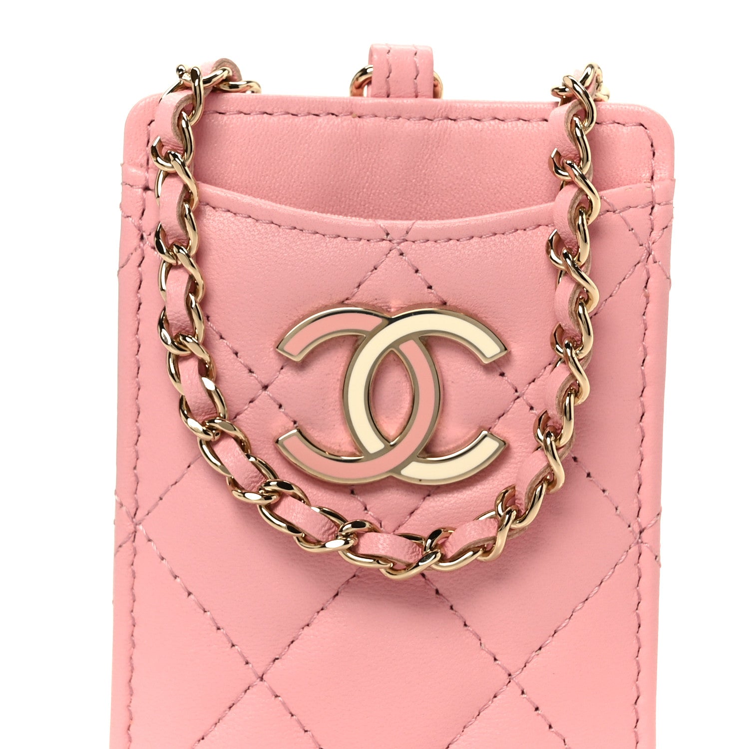 Lambskin Quilted Enamel Chanel  Holder On Chain Light Pink