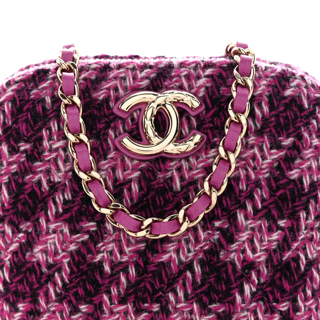 Tweed Quilted Mini Clutch With Chain Purple