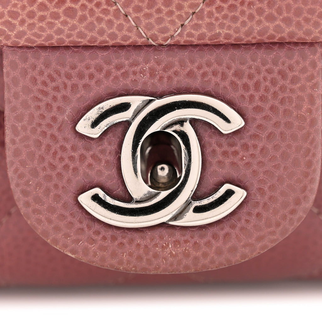 Caviar Quilted Clutch With Chain Flap Purple