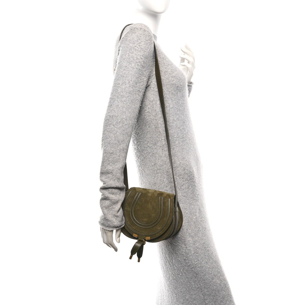 Suede Calfskin Small Marcie Saddle Bag Deep Olive
