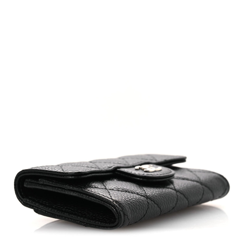 Caviar Quilted Flap  Holder Wallet Black