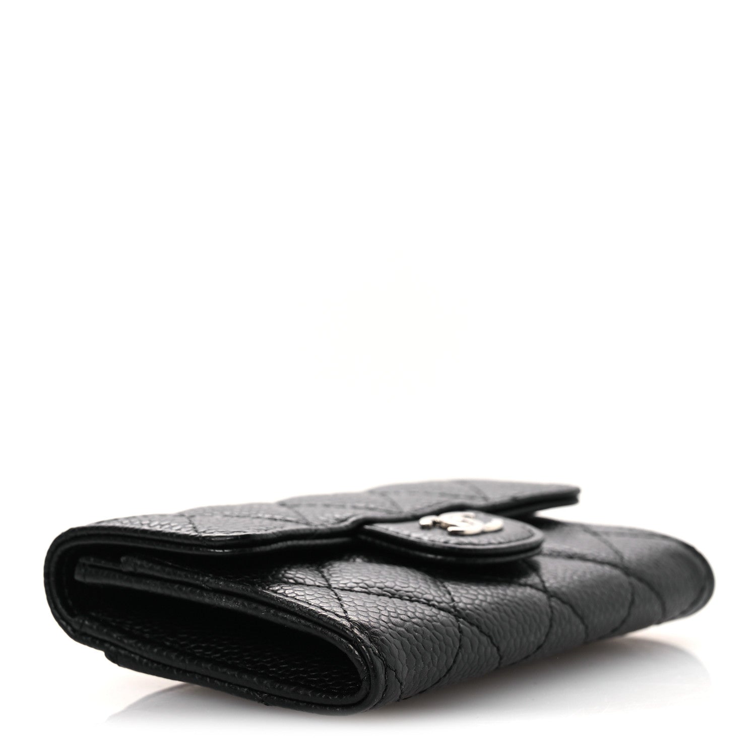 Caviar Quilted Flap  Holder Wallet Black