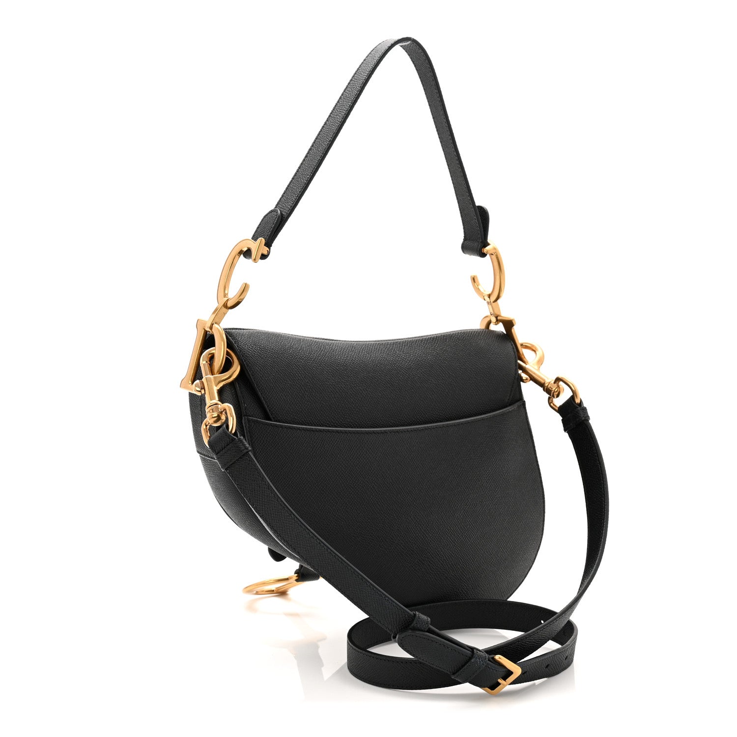 Grained Calfskin Saddle Bag With Strap Black