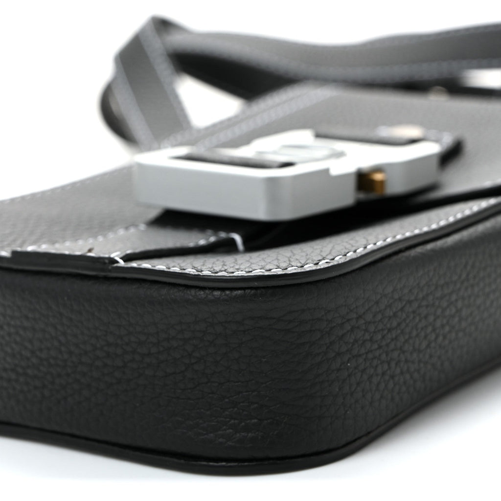 Grained Calfskin Vertical Saddle Pouch With Strap Black