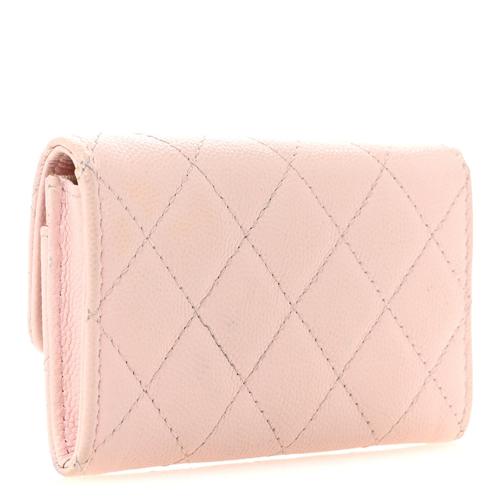 Caviar Quilted Crystal CC Flap  Holder Pink