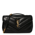 Lambskin Chevron Quilted Small Loulou Bag Black